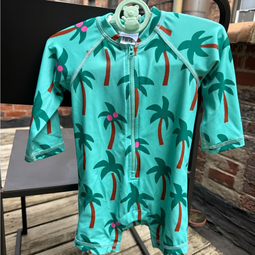 Hanna Andersson Teal Palm Tree Kids swimsuit